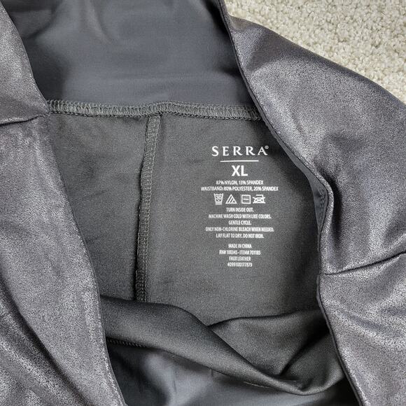 Serra Womens Faux Leather Leggings XL Black Metallic Stretch Skinny Slim Fit New - Picture 8 of 13